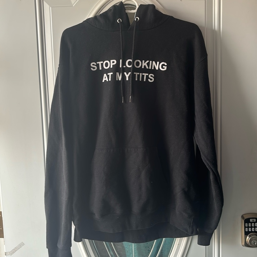 Pizza slime Stop looking at my hoodie Large
